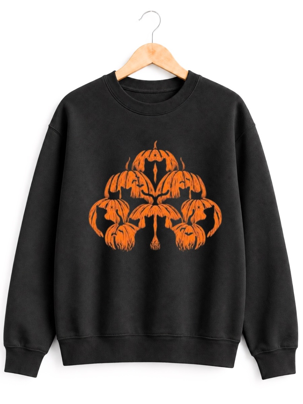 Black Crewneck Sweatshirt with Orange Pumpkin Graphic
